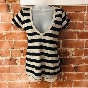 Deep V-Neck Striped Tee